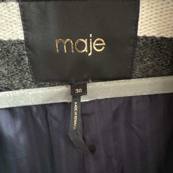 Maje Goelette Charcoal & Off White Striped Woven Coat size small - Picture 11 of 16